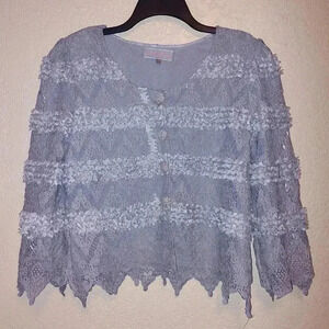 PRETTY ANGEL Rosette Crochet Linen-Blend Crop VELLA CARDIGAN BOLERO IN GRAY S
